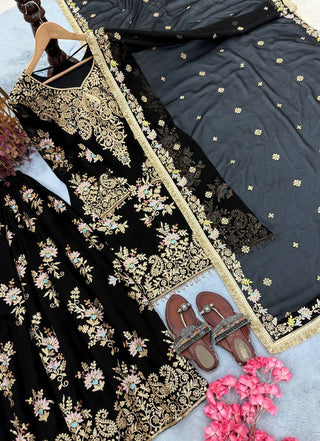 Black Georgette Heavy Work Palazzo Suit ClothsVilla