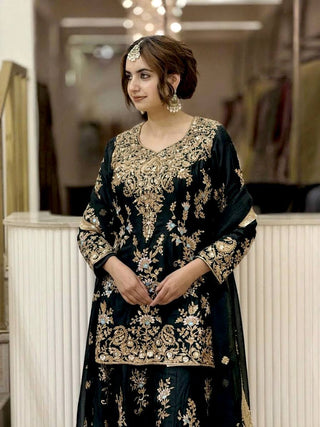 Black Georgette Heavy Work Palazzo Suit ClothsVilla