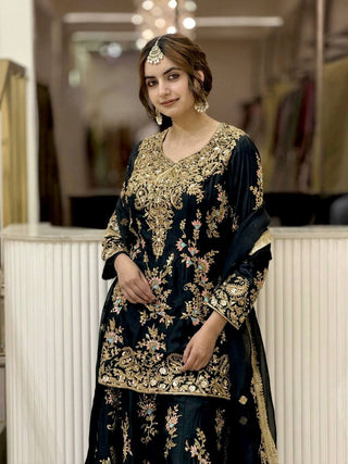 Black Georgette Heavy Work Palazzo Suit ClothsVilla