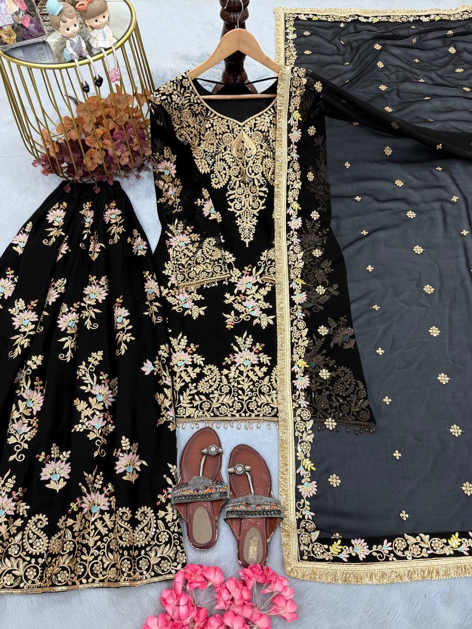 Black Georgette Heavy Work Palazzo Suit ClothsVilla