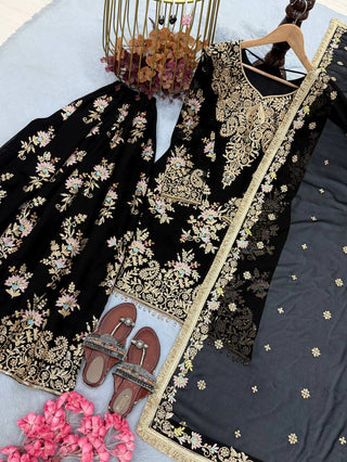 Black Georgette Heavy Work Palazzo Suit ClothsVilla