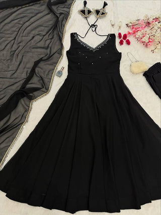 Black Georgette Hotfix Anarkali Suit (Copy) ClothsVilla