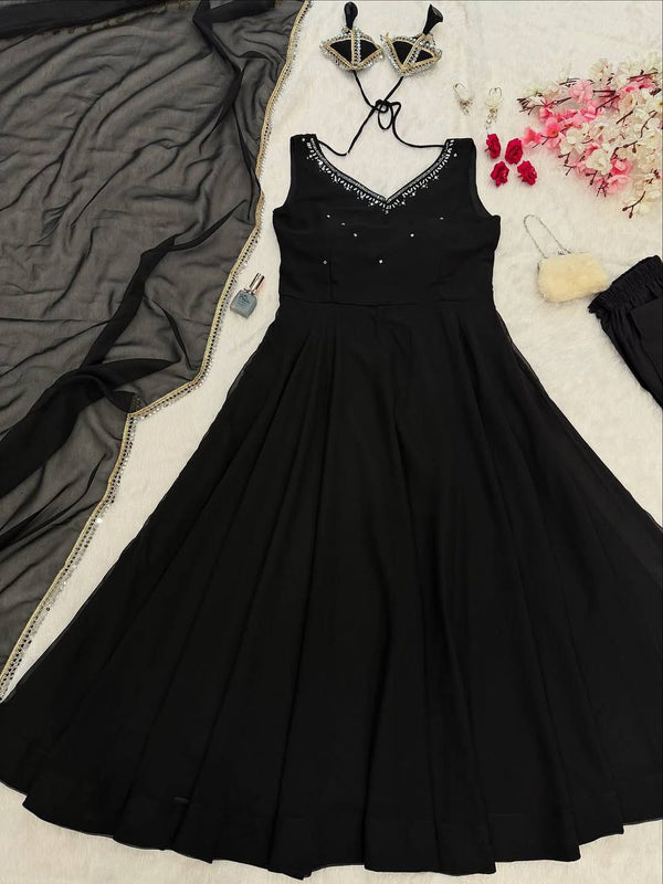 Black Georgette Hotfix Anarkali Suit (Copy) ClothsVilla