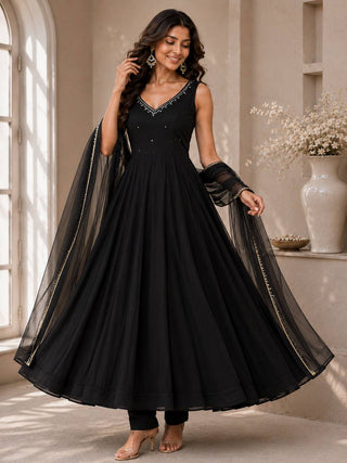 Black Georgette Hotfix Anarkali Suit (Copy) ClothsVilla