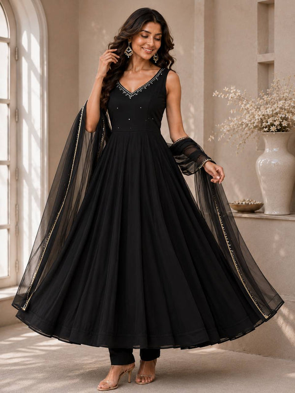 Black Georgette Hotfix Anarkali Suit (Copy) ClothsVilla