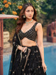Load image into Gallery viewer, Black Georgette Lehenga Choli Set with 7MM Sequins &amp; Zari Embroidery – Festive Semi-Stitched Ensemble ClothsVilla