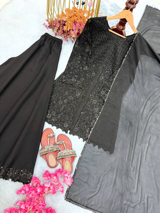 Black Georgette Sequence Work Palazzo Suit ClothsVilla