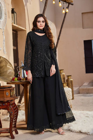 Black Georgette Sequence Work Palazzo Suit ClothsVilla