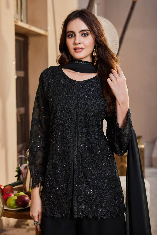 Black Georgette Sequence Work Palazzo Suit ClothsVilla