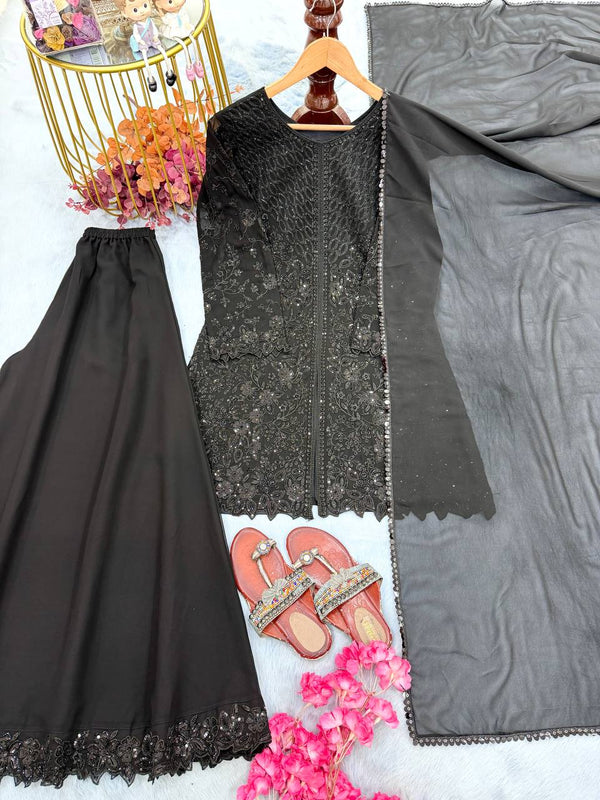 Black Georgette Sequence Work Palazzo Suit ClothsVilla