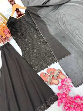 Black Georgette Sequence Work Palazzo Suit ClothsVilla