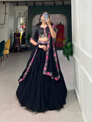 Black Georgette Sequin Lehenga Choli with Delicate Embroidery ClothsVilla