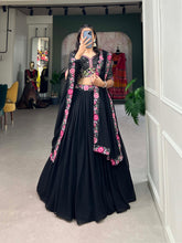 Load image into Gallery viewer, Black Georgette Sequin Lehenga Choli with Delicate Embroidery ClothsVilla