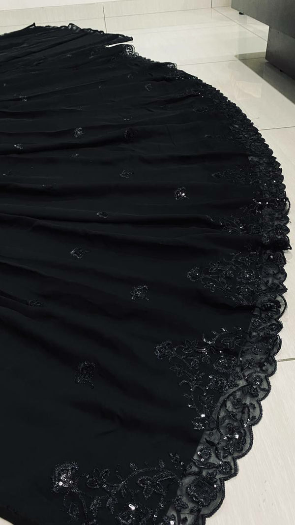 Black Georgette Sequin & Thread Work Lehenga Set with Dupatta ClothsVilla