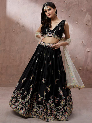 Black Georgette Sequins with Zarkan embroidery Semi-Stitched Lehenga choli & Dupatta Clothsvilla