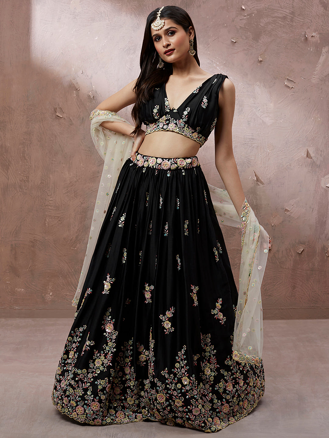 Black Georgette Sequins with Zarkan embroidery Semi-Stitched Lehenga choli & Dupatta Clothsvilla