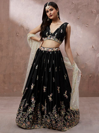 Black Georgette Sequins with Zarkan embroidery Semi-Stitched Lehenga choli & Dupatta Clothsvilla