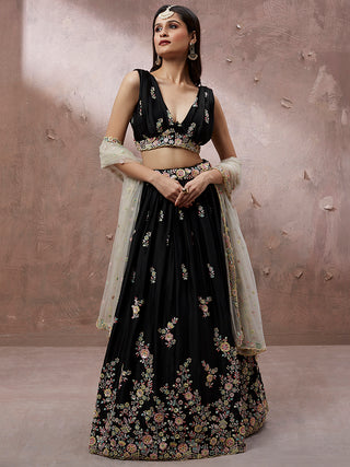 Black Georgette Sequins with Zarkan embroidery Semi-Stitched Lehenga choli & Dupatta Clothsvilla