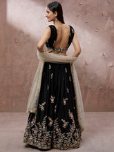 Load image into Gallery viewer, Black Georgette Sequins with Zarkan embroidery Semi-Stitched Lehenga choli &amp; Dupatta Clothsvilla