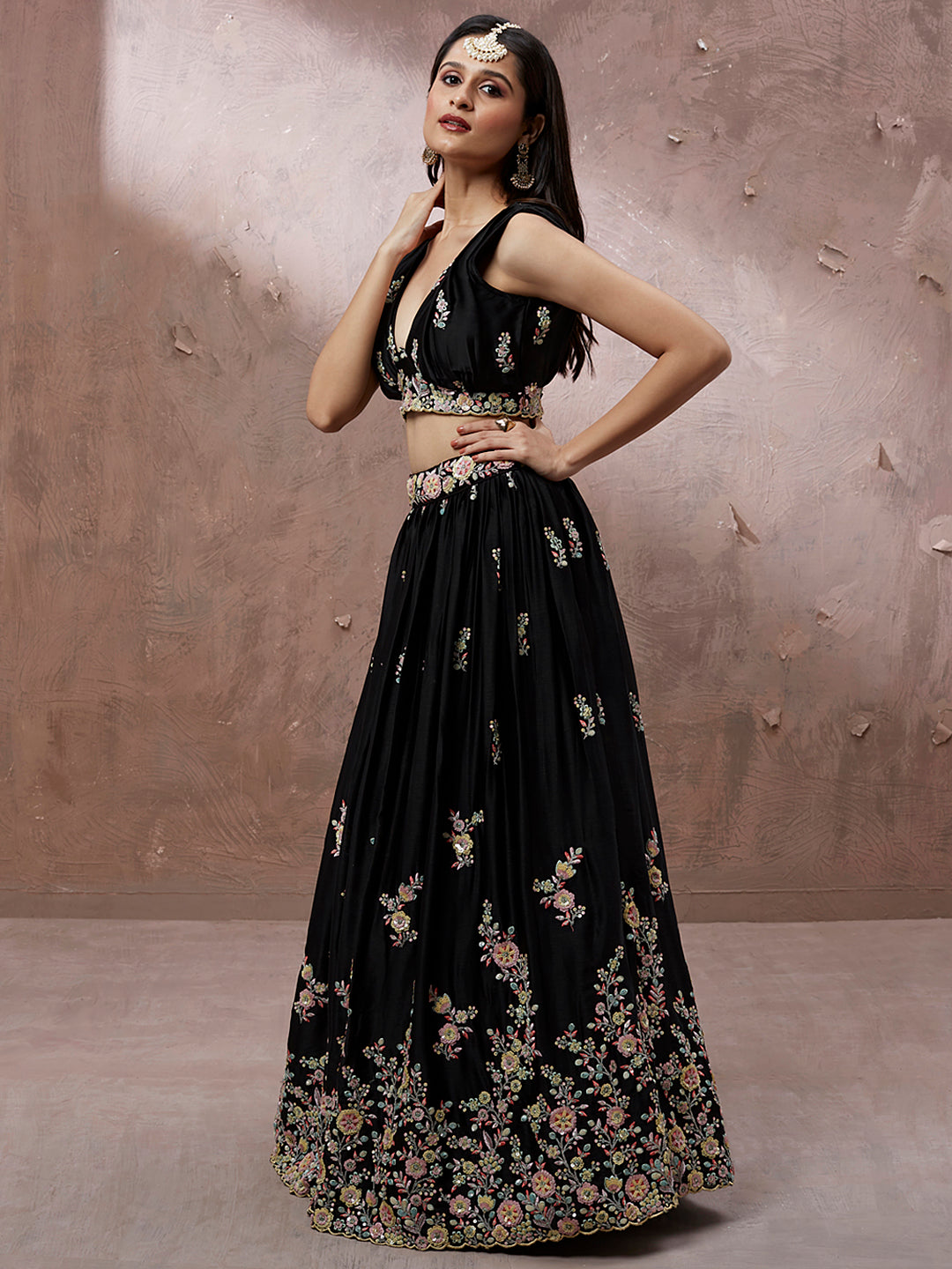 Black Georgette Sequins with Zarkan embroidery Semi-Stitched Lehenga choli & Dupatta Clothsvilla