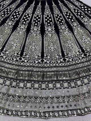 Black Glam Fox Georgette Sequin Embroidered Lehenga Set with Four-Side Lace Dupatta ClothsVilla