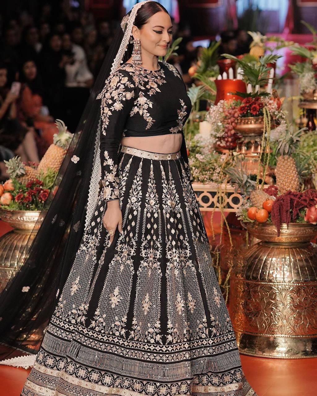 Black Glam Fox Georgette Sequin Embroidered Lehenga Set with Four-Side Lace Dupatta ClothsVilla