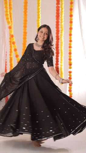Black Glamorous Faux Georgette Lehenga Choli with Sequins & Lace Dupatta ClothsVilla
