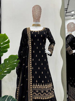 Black Glamorous Faux Georgette Plazo Set with Dupatta Clothsvilla