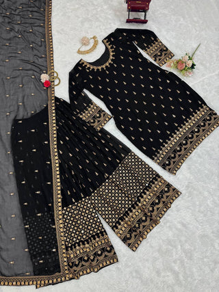 Black Glamorous Faux Georgette Plazo Set with Dupatta Clothsvilla