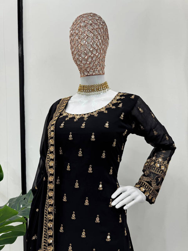 Black Glamorous Faux Georgette Plazo Set with Dupatta Clothsvilla