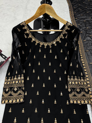 Black Glamorous Faux Georgette Plazo Set with Dupatta Clothsvilla