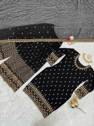Black Glamorous Faux Georgette Plazo Set with Dupatta Clothsvilla