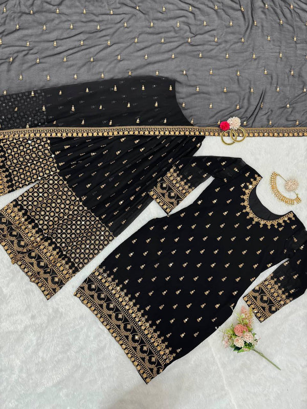 Black Glamorous Faux Georgette Plazo Set with Dupatta Clothsvilla