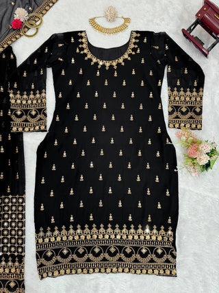 Black Glamorous Faux Georgette Plazo Set with Dupatta Clothsvilla