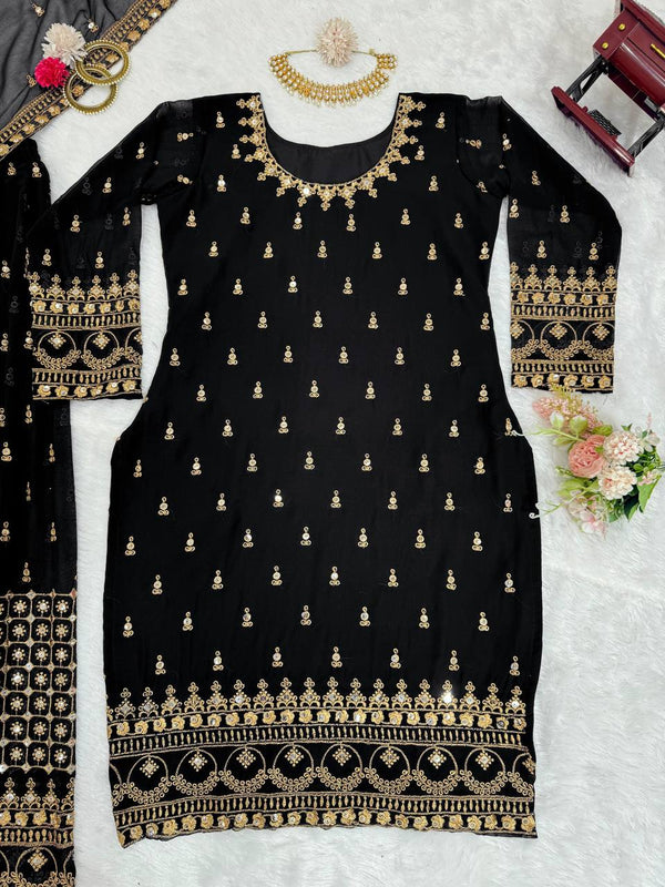 Black Glamorous Faux Georgette Plazo Set with Dupatta Clothsvilla