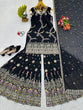 Load image into Gallery viewer, Black Glamorous Faux Georgette Sharara Set with Real Mirror Work &amp; Lace Detailing ClothsVilla