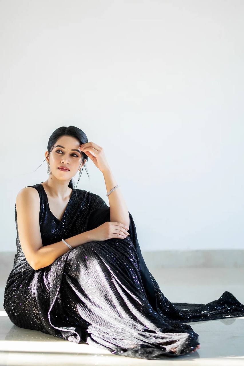 Black Glamorous Georgette Sequin Saree with Banglori Silk Blouse Clothsvilla