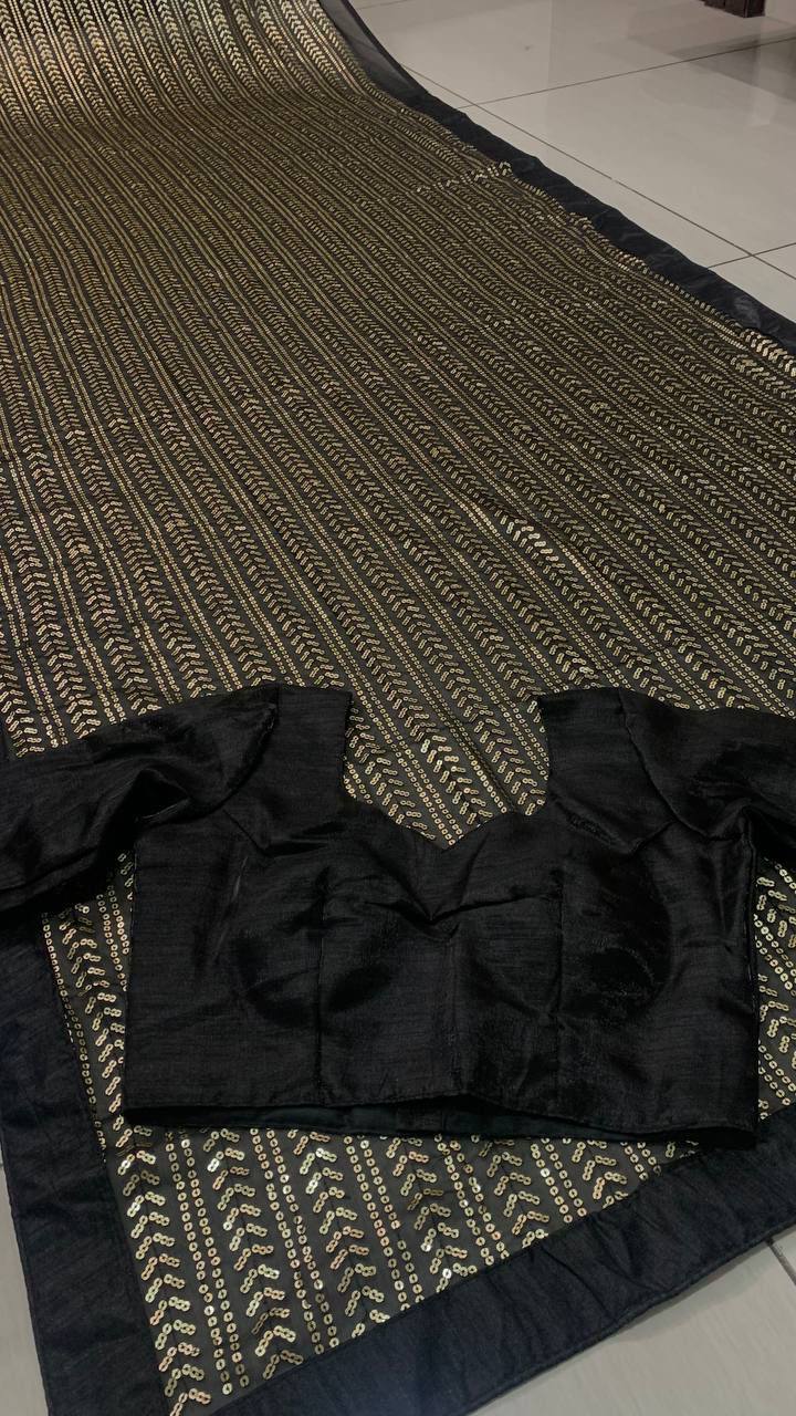 Black Glamorous Georgette Sequin Saree ClothsVilla