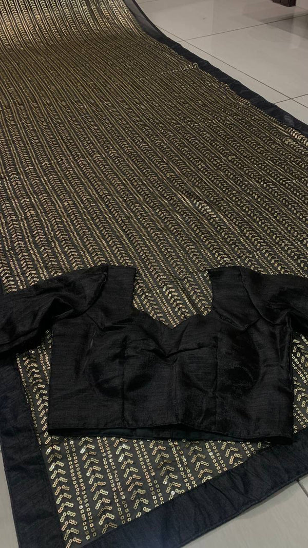 Black Glamorous Georgette Sequin Saree ClothsVilla