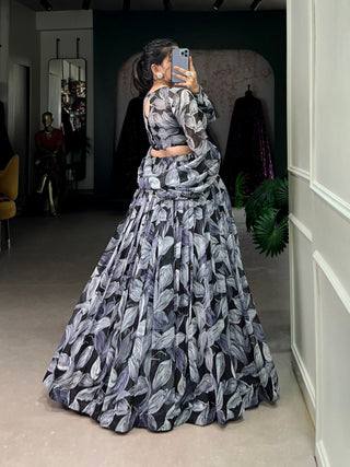 Black Glamorous Grace Tabby Silk Lehenga Set with Hotfix Detailing