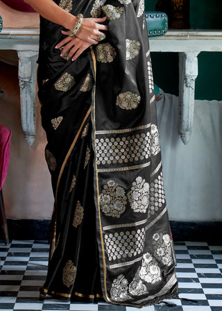 Black Glamorous Satin Silk Saree – Perfect for Cocktail & Dinner Parties ClothsVilla