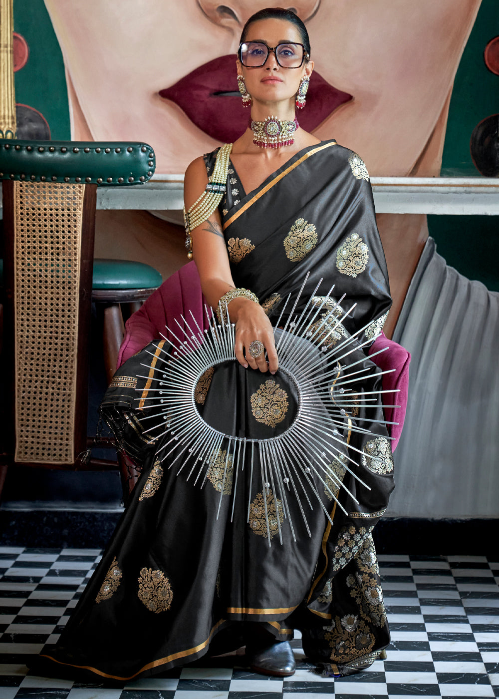 Black Glamorous Satin Silk Saree – Perfect for Cocktail & Dinner Parties ClothsVilla
