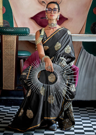 Black Glamorous Satin Silk Saree – Perfect for Cocktail & Dinner Parties ClothsVilla