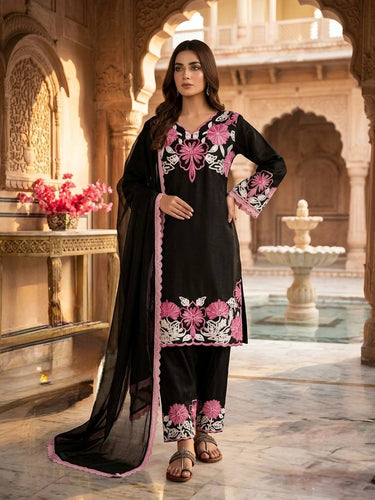 Black Glass Satin Farshi Palazzo Set ClothsVilla