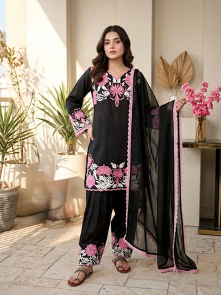 Black Glass Satin Farshi Palazzo Set ClothsVilla