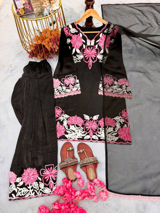Black Glass Satin Farshi Palazzo Set ClothsVilla