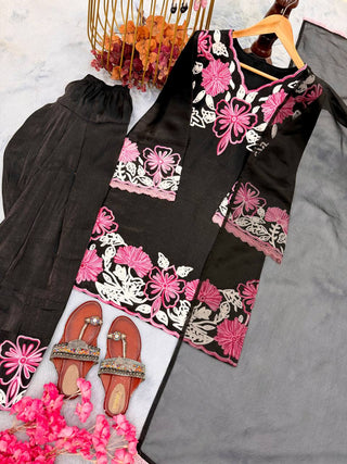 Black Glass Satin Farshi Palazzo Set ClothsVilla