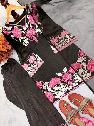 Black Glass Satin Farshi Palazzo Set ClothsVilla