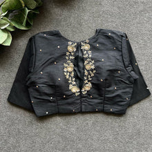 Load image into Gallery viewer, Black Golden Elegance: Handcrafted Elzara Silk Blouse ClothsVilla