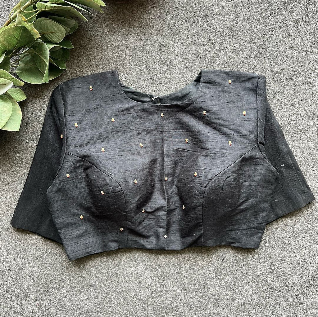 Black Golden Elegance: Handcrafted Elzara Silk Blouse ClothsVilla